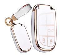 TECART Smart Autoschlüssel Hülle Cover Passt für Chrysler 300C Jeep Renegade Compass Grand Cherokee Dodge FIAT 500X TPU Schutzhülle Schlüsselcover Zubehör Auto Schlüsselhülle Mit 3 Taste A Weiß