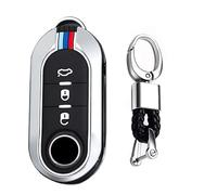 TECART Smart Autoschlüssel Hülle Cover Passt für FIAT Ducato 500 500L Panda Grande Punto Lancia Musa Metal Schutzhülle Schlüsselcover Zubehör Auto Schlüssel Keyless Go Schutz 3 Taste Silber C