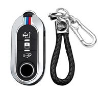 TECART Smart Autoschlüssel Hülle Cover Passt für FIAT Ducato 500 500L Panda Grande Punto Lancia Musa Metal Schutzhülle Schlüsselcover Zubehör Auto Schlüssel Keyless Go Schutz 3 Taste Silber-B