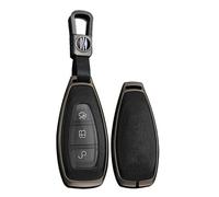 TECART SMART Autoschlüssel Hülle Cover Passt für Ford Fiesta IV Focus III Galaxy Fusion Mondeo B-Max C-Max II S-Max Ledermuster Schutzhülle Schlüsselcover Zubehör Schlüssel A 3 Taste Schwarz Schwarz
