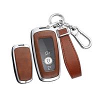 TECART Smart Autoschlüssel Hülle cover Passt für Ford Mustang Ecosport Fusion Edge Explorer Expedition Mondeo Ranger Fiesta Ledermuster Schutzhülle Schlüsselcover Zubehör B 3 Taste Silber Braun