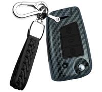 TECART Smart Autoschlüssel Hülle cover Passt für VW Golf 7 MK7 Polo T-ROC Tiguan für Skoda Superb Octavia Seat Leon ABS Tragbar Schutzhülle Schlüsselcover Zubehör Schlüssel 3 Taste Kohlefaser Schwarz