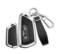 TECART Smart Autoschlüssel Hülle Passt für VW Volkswagen Golf 8 MK8 MK7 ID.3 ID.4 ID.5 Cupra Formentor Seat Leon für Skoda Octavia Leder Schlüsselcover Zubehör Schlüssel B 3 Taste Silber Schwarz