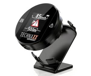 Technaxx Verkehrswarner mit Blitzer.de - Straßenverkehrswarner mit Display, Gefahren- &Geschwindigkeitswarnung, Echtzeit-Anzeige, Auto-Aktivierung, kompatibel mit Apple CarPlay & Android Auto - TX-388