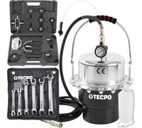 TECPO Bremsenentlüftungsgerät 5 Liter Druckluft Bremsenentlüfter Entlüftungsgerät KFZ Adapter 17-teilig + Offener Doppel-Ringschlüssel-Satz Bremsleitungsschlüssel Bremsschlüssel