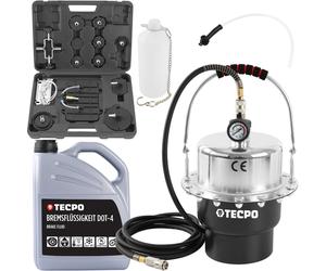 TECPO Druckluft Bremsenentlüftungsgerät + Bremsflüssigkeit DOT-4...