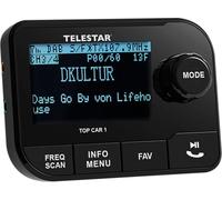 TELESTAR TOP CAR 1 - DAB+ Adapter für Autoradios (FM-Transmitter, Line-Out-Anschluss, Bluetooth Audio-Streaming, microSD-Slot, 2,3″ Display, Saughalterung) - Schwarz