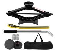 Teodute Kuppelschere Wagenheber Scherenwagenheber 3T (3000kg), Universelle Scherenwagenheber für Auto mit Gummiauflage, mit Lug Schraubenschlüssel Reifen Wechselsatz für Auto SUV MPV