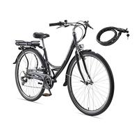 Teutoburg Senne Fahrrad Pedelec Citybike Elektrofahrrad schwarz, E-Bike 28 Zoll, 10,4 Ah/36V Lithium Ionen Akku, 7-Gang Kettenschaltung, inkl. Panzerkabelschloss