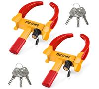 Tevlaphee 2er-Pack Radkralle Parkkralle mit Sicherheitsschloss und 6 Gleiche Schlüsseln für PKW Wohnwagen Anhänger Reifenkralle Wegfahrsperre Diebstahlsicherung(Rot-Gelb-2 Packung)