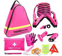 THINKWORK Pannenset Auto Rosa für Frauen, Pink-Pannenwerkzeugsets-Kit mit Erste-Hilfe-Kit, Sicherheitshammer, und idealeres Pink Autozubehör Tool