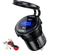 Thlevel KFZ Ladegerät Type C Steckdose 12V-24V 90W Auto Dual Port PD mit LED Digital Voltmeter Anzeige und Schalter Handy Schnellladung Wasserdicht für Fahrzeuge Boot Motorrad