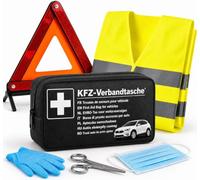 TK Gruppe Timo Klingler 3 in 1 - Auto Set 2027- Warnweste & Warndreieck & Verbandskasten - Geprüftes Autozubehör - DIN Norm nach StVO - Erste Hilfe Pannenset (3 in 1 Set)