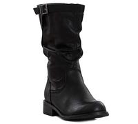 Toocool Damen Biker Boots Motorradstiefel Kunstleder Schnalle Reißverschluss Flach LO-991 [37, Schwarz]