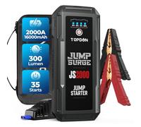 TOPDON Starthilfe Powerbank, JS2000 Starterbatterie 2000A Auto Booster Power Pack für bis zu 8L Benzin&6L Dieselmotoren, Kfz Jump Starter mit Starthilfekabel/Eva Tasche/Eingebaute LED, 16000mAh
