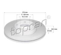 TOPRAN 2x Bremsscheibe Ø278mm vorne belüftet für Ford C-Max II 1.0 EcoBoost 1.6