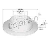 TOPRAN 2x Bremsscheibe Ø280mm hinten Voll für Mercedes-Benz Vito Bus 112 CDI 2.2