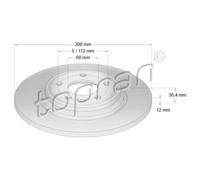 TOPRAN 2x Bremsscheibe Ø300mm hinten links Voll für Audi A4 Avant 2.0 TDI A6