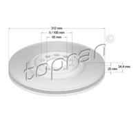 TOPRAN 2x Bremsscheibe Ø312mm vorne belüftet für VW Golf IV 1.4 16V 1.6 Polo
