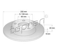 TOPRAN 2x Bremsscheibe hinten Ø232 mm Voll für VW Golf IV 1J1 1.4 16V 1.6 Polo