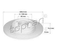 TOPRAN 2x Bremsscheibe hinten Ø248.5 mm beschichtet für Peugeot 308 I 4A_ 4C_