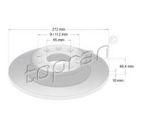 TOPRAN 2x Bremsscheibe hinten Ø272 mm für VW Touran 1T1 1T2 2.0 TDI 16V 1.9