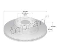 TOPRAN 2x Bremsscheibe hinten Ø345 mm belüftet für BMW X5 F15 F85 xDrive40d