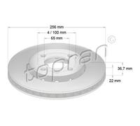 TOPRAN 2x Bremsscheibe vorne Ø256 mm belüftet für VW UP 121 122 BL1 BL2 1.0
