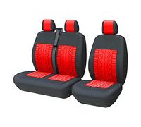 TOYOUN Universal Auto-Sitzbezüge für Transporter LKW Vorn Autositzbezüge 3D-Reifen-Spur-Muster Sitzbezug Fahrersitz + 2er Beifahrersitzbank Schonbezüge, Rot