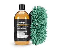 TRAVORA Hochkonzentriertes Bio-Außenreiniger Set für Auto & Camper - Premium Waschschwamm Auto inkl. 500 ml Bio KFZ & Caravan Reiniger - erzeugt bis zu 50L biologisch abbaubare Reinigungslösung