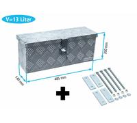 Truckbox D015 + inkl. Montagesatz MON301Deichselbox, Werkzeugbox, Alu Riffelblech, Alubox, Staukasten, Anhängerkiste - ca. 13 Liter