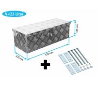 Truckbox D024 + inkl. Montagesatz MON301 Deichselbox, Werkzeugbox, Alu Riffelblech, Alubox, Staukasten, Anhängerkiste - ca. 22 Liter