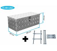 Truckbox D050 + inkl. Montagesatz MON2012 Deichselbox, Werkzeugbox, Alu Riffelblech, Alubox, Staukasten, Anhängerkiste - ca. 48 Liter