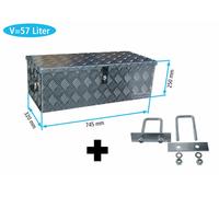 Truckbox D055 + inkl. Montagesatz MON3002 Deichselbox, Werkzeugbox, Alu Riffelblech, Transportbox, Alu Transportkiste, Anhängerkiste ca. 57 Liter