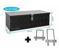 Truckbox DB055 Schwarz + inkl. Montagesatz MON4002 Deichselbox, Werkzeugbox, Alu Riffelblech, Transportbox, Alu Transportkiste, Anhängerkiste ca. 57 Liter