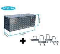 Truckbox P200 + inkl. Montagesatz MON3004 Pritschenbox, ca. 200 Liter, Pritschenkasten, Heckbox, Riffelblech Alu, mit Gasdruckfeder