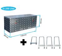 Truckbox P200 + inkl. Montagesatz MON5004 Pritschenbox, ca. 200 Liter, Pritschenkasten, Heckbox, Riffelblech Alu, mit Gasdruckfeder
