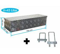 Truckbox PD043 + inkl. Montagesatz MON4002 Premium Deichselbox, Staubox, Aluminium Riffelblech, Werkzeugbox, Anhängerkiste - ca. 43 Liter