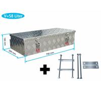 Truckbox PD058 + inkl. Montagesatz MON2012 Premium Deichselbox, Staubox, Aluminium Riffelblech, Werkzeugbox, Anhängerkiste - ca. 58 Liter