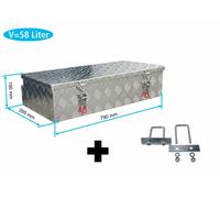 Truckbox PD058 + inkl. Montagesatz MON3002 Premium Deichselbox, Staubox, Aluminium Riffelblech, Werkzeugbox, Anhängerkiste - ca. 58 Liter