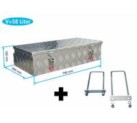 Truckbox PD058 + inkl. Montagesatz MON5002 Premium Deichselbox, Staubox, Aluminium Riffelblech, Werkzeugbox, Anhängerkiste - ca. 58 Liter