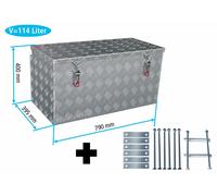 Truckbox PD114 + inkl. Montagesatz MON2014 Premium Deichselbox, Staubox, Aluminium Riffelblech, Werkzeugbox, Anhängerkiste - ca. 114 Liter