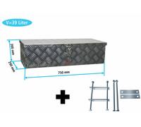 Truckbox S039 + inkl. Montagesatz MON2012 Stabile Deichselbox, Staukiste, Alubox mit Deckel, Anhängerkiste, Werkzeugbox - ca. 39 Liter