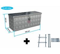 Truckbox S045 + inkl. Montagesatz MON2012 Stabile Deichselbox, Staukiste, Alubox mit Deckel, Anhängerkiste, Werkzeugbox - ca. 45 Liter