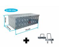 Truckbox S056 + inkl. Montagesatz MON3002 Stabile Deichselbox, Staukiste, Alubox mit Deckel, Anhängerkiste, Werkzeugbox - ca. 56 Liter