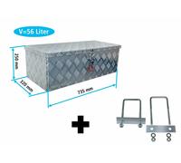 Truckbox S056 + inkl. Montagesatz MON4002 Stabile Deichselbox, Staukiste, Alubox mit Deckel, Anhängerkiste, Werkzeugbox - ca. 56 Liter