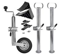 Trucky Set Stützrad für Anhänger + 2X Anhängerstützen + 2X Unterlegkeile Pkw Deichselrad Klemmhalter Anhängerstützrad Keil