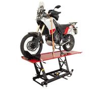 TRUTZHOLM Motorradhebebühne hydraulisch Tragkraft 450 kg Motorradheber Extra-Breit 68 cm Hubbereich 20-84 cm abnehmbare Auffahrrampe 4 Halteösen 45° Vorderradklemmung Parallelheber Hebebühne (Rot)