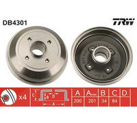 Trw 1x Bremstrommel Hinterachse ohne Radlager [Hersteller-Nr. DB4301] für Opel, Vauxhall
