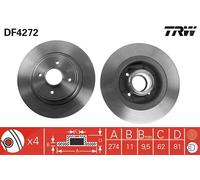Trw Bremsscheibe Hinterachse Voll [Hersteller-Nr. DF4272] für Renault